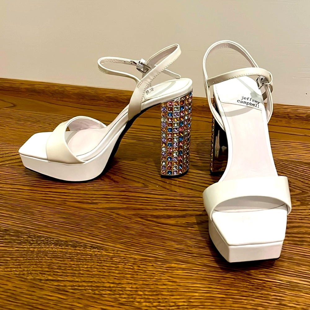 Brand New!! Jeffrey Campbell patent leather bedazzled white heels